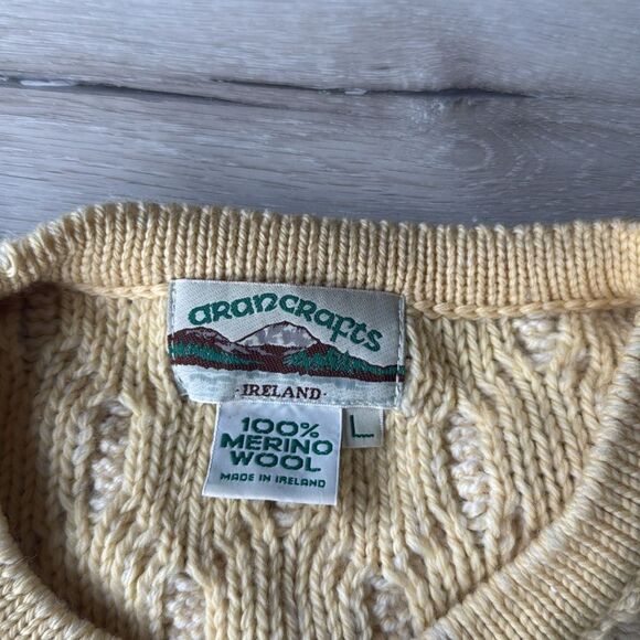 Aran Crafts Merino Wool cardigan sweater Light yellow/cream L NWOT - Picture 5 of 5